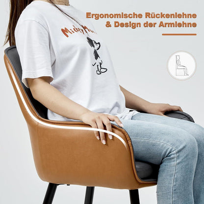 Esszimmerstühle Set 6er – Grau & Braun, Armlehnstuhl in Lederoptik