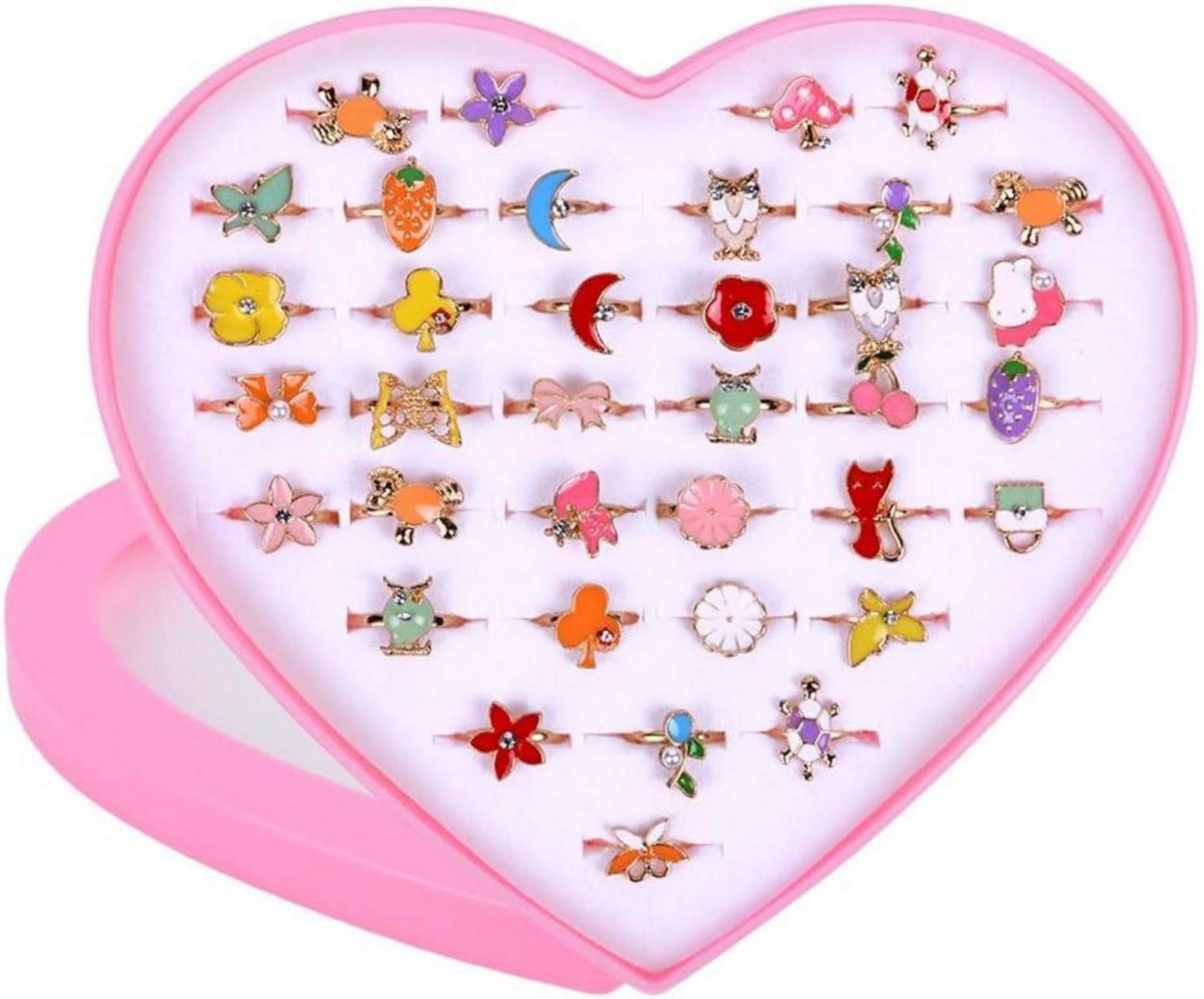 Kinderringe Mädchen Set 36 Stück Einstellbar Ringe Kinder Spielschmuck