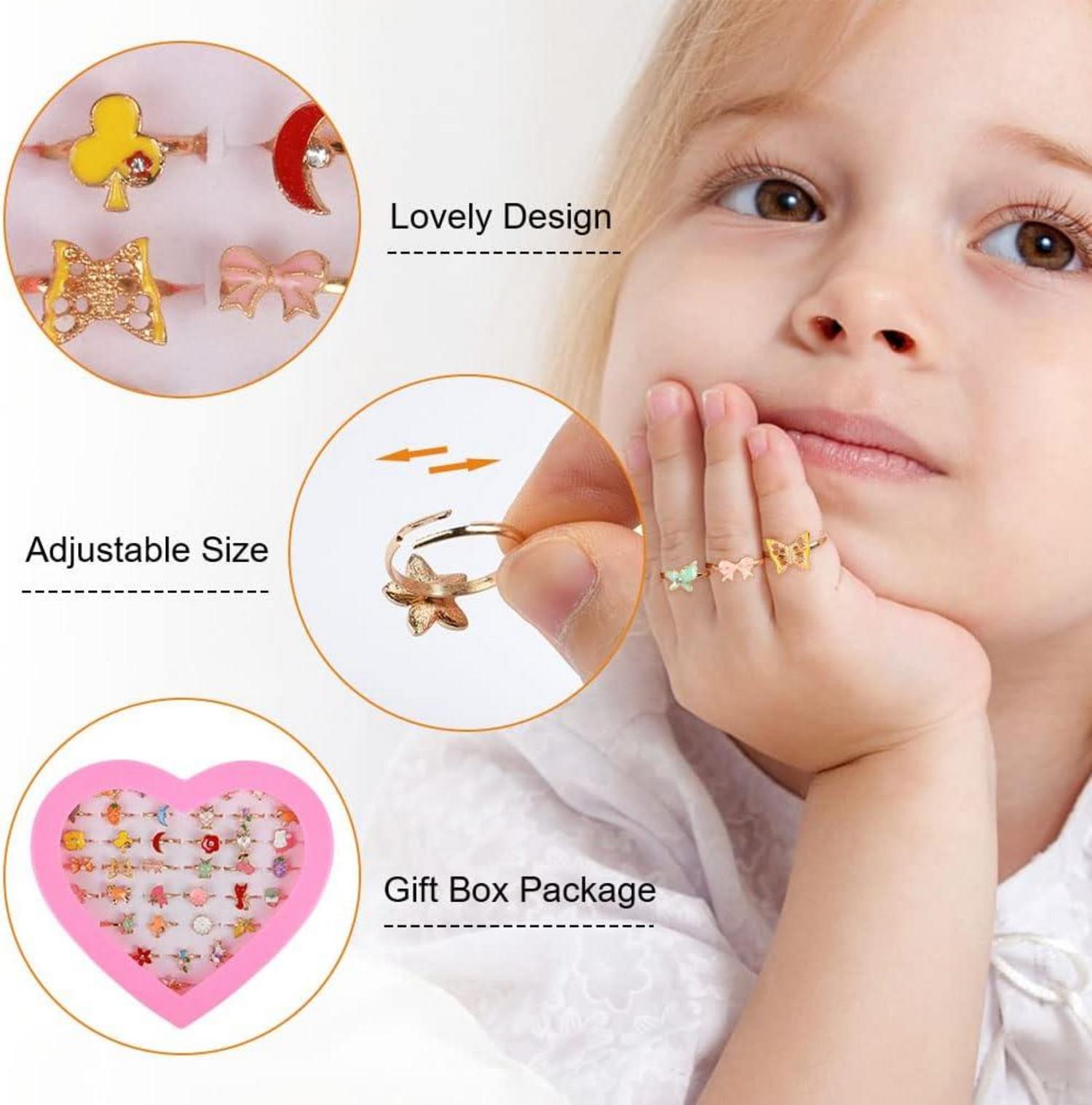 Kinderringe Mädchen Set 36 Stück Einstellbar Ringe Kinder Spielschmuck
