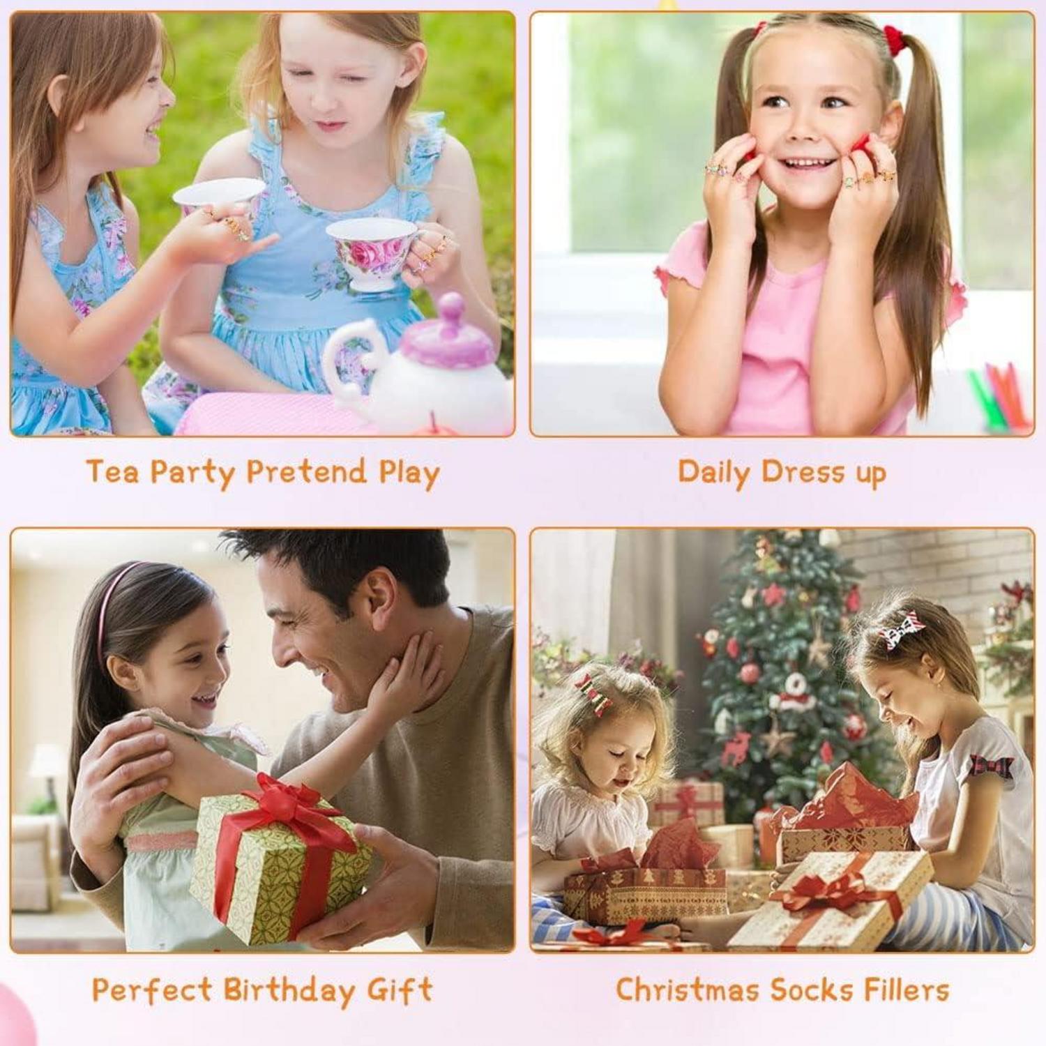 OSDUE Kinderringe Mädchen Set 36 Stück Einstellbare Ringe Kinder Prinzessin