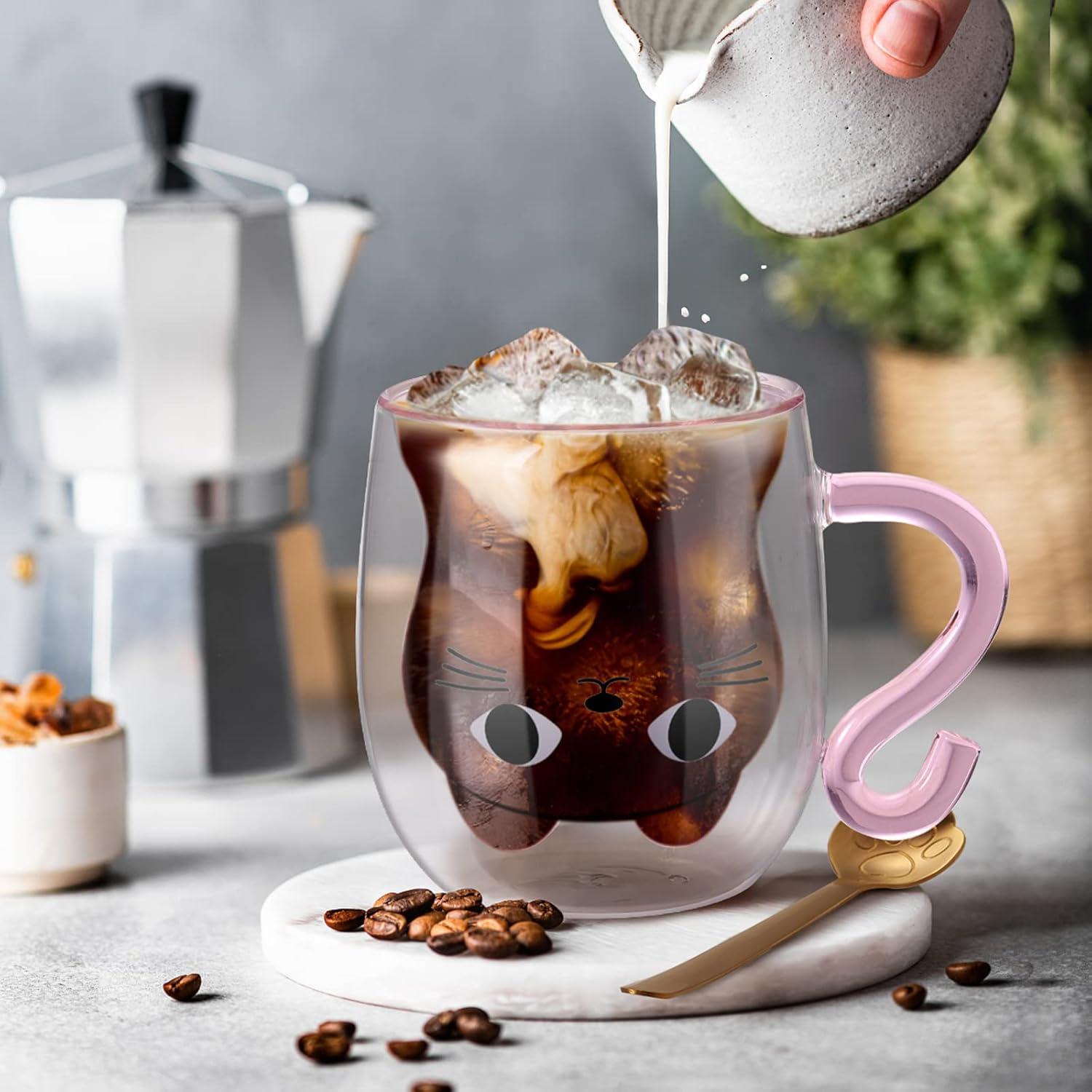 Doppelwandige Katzen Kaffeetasse 290ml - Geschenk für Kinder & Frauen