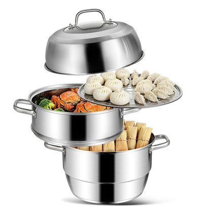 Dampfgarer Edelstahl 3 Etagen – Induktionstauglich 30cm