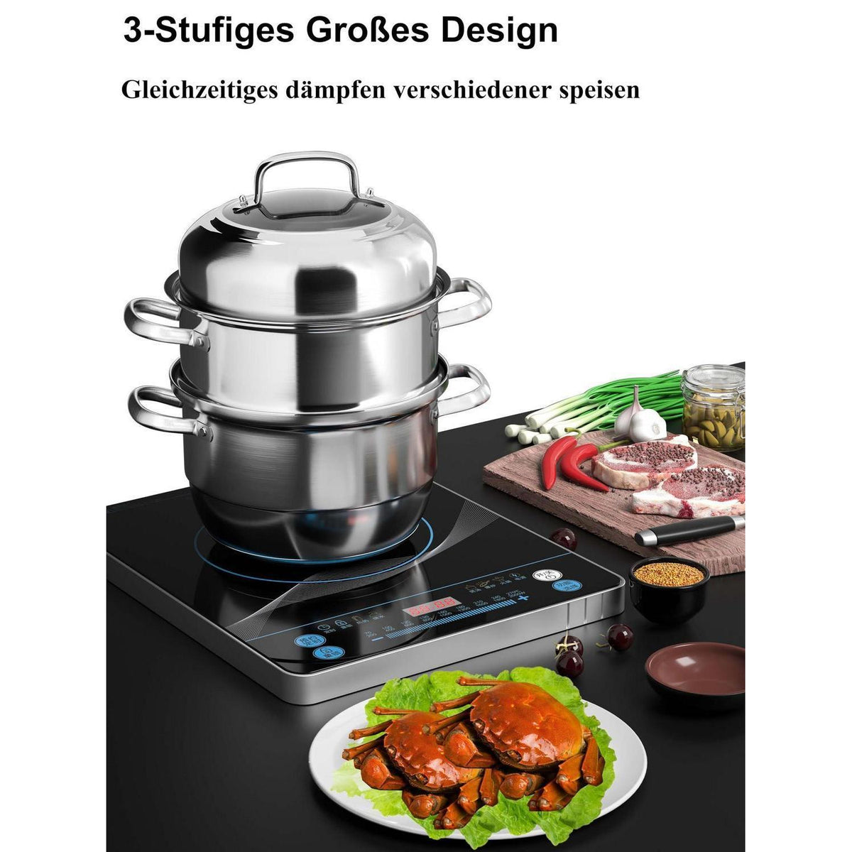 Dampfgarer Edelstahl 3 Etagen – Induktionstauglich 30cm