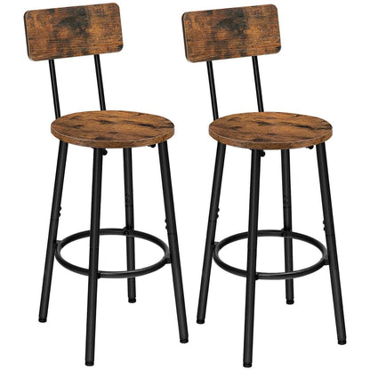 Barhocker Set 2er-Pack mit Rückenlehne & Fußstütze – Vintage Braun/Schwarz