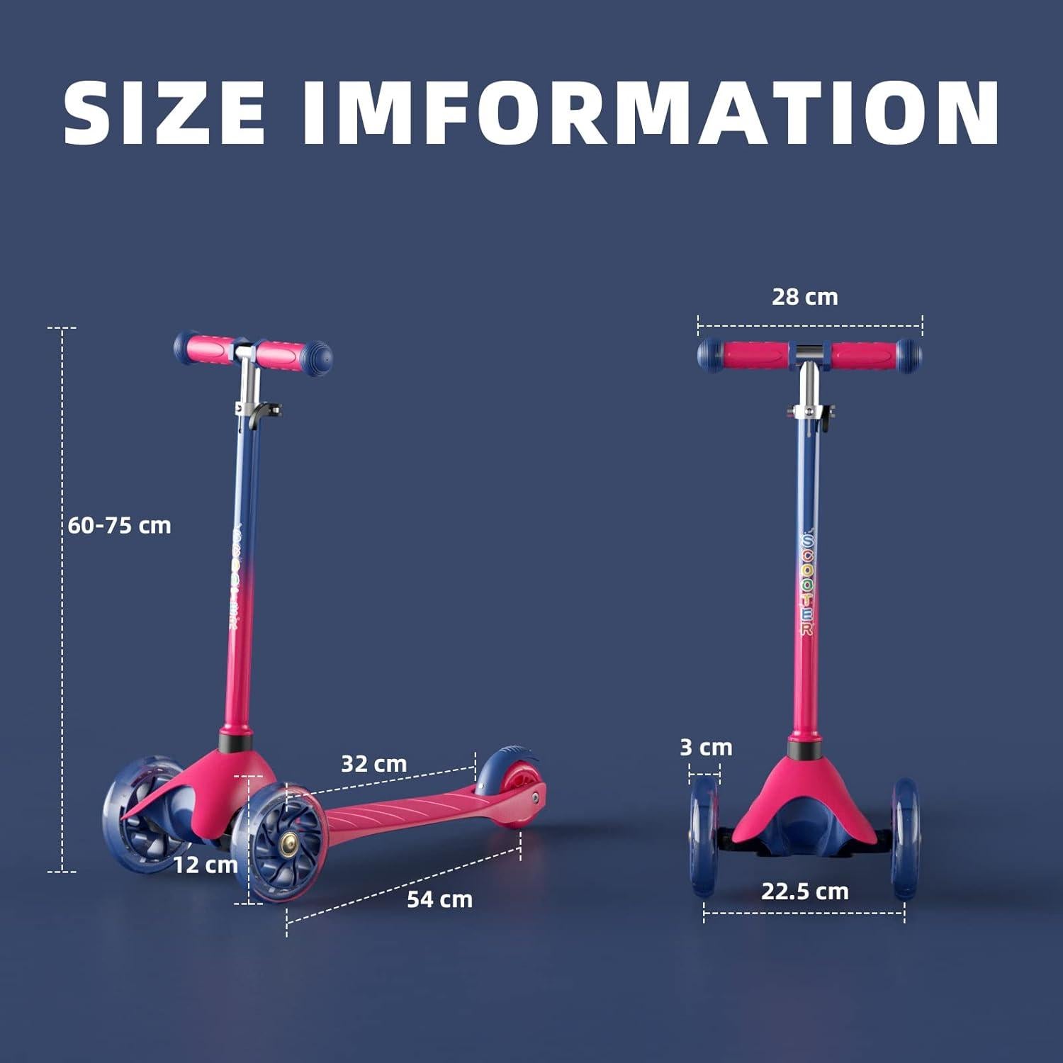 Kinderroller LED Räder Richtungssperre höhenverstellbar Belastbarkeit 50kg Rot
