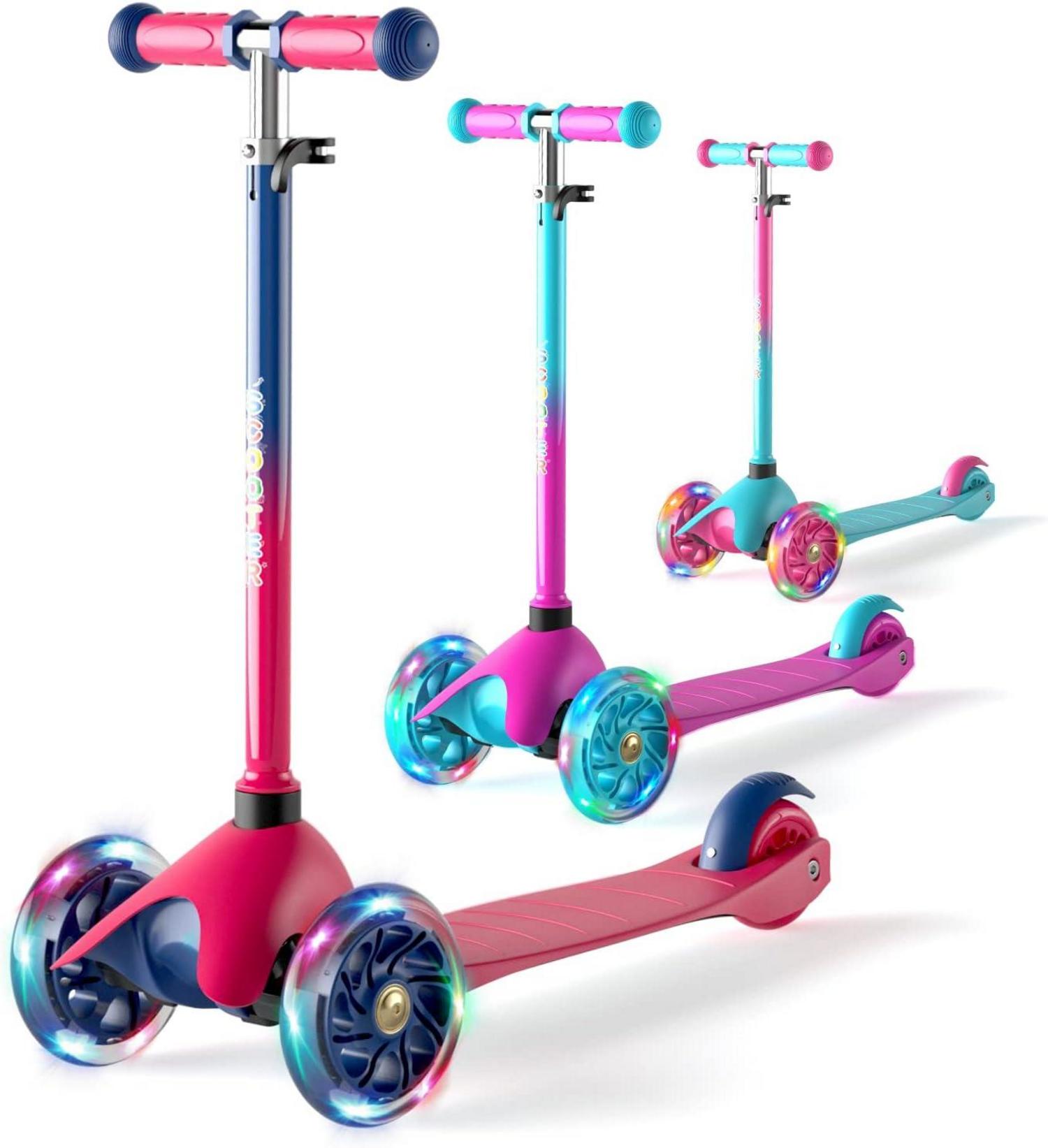 Kinderroller LED Räder Richtungssperre höhenverstellbar Belastbarkeit 50kg Rot