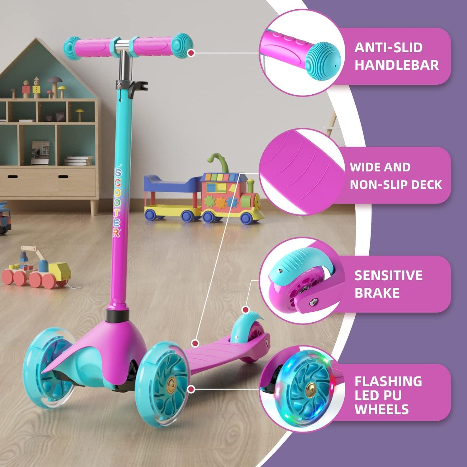 Kinderroller Dreirad LED-Räder Lenkungssperre Höhenverstellbar