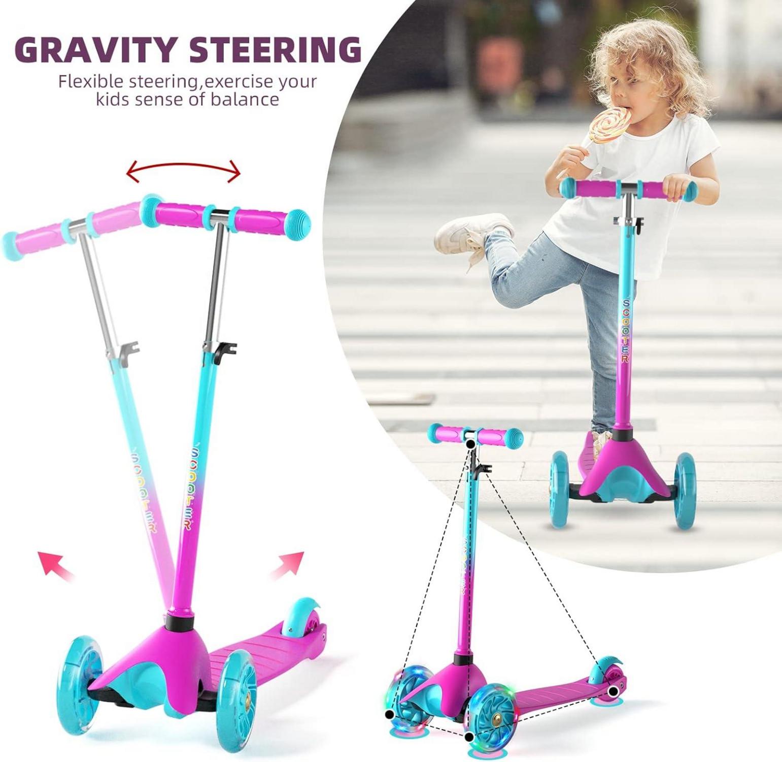 XJD Kinderroller Dreirad LED-Räder höhenverstellbar bis 50 kg A-Rosa