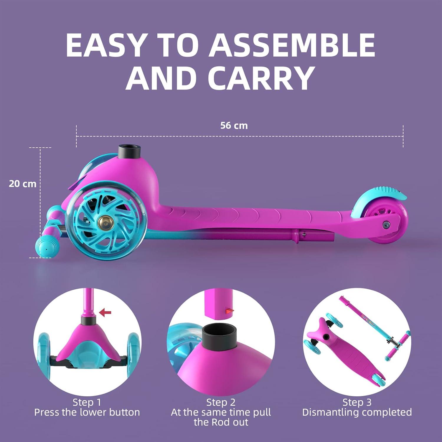 Kinderroller LED Räder Richtungssperre Höhenverstellbar bis 50 kg