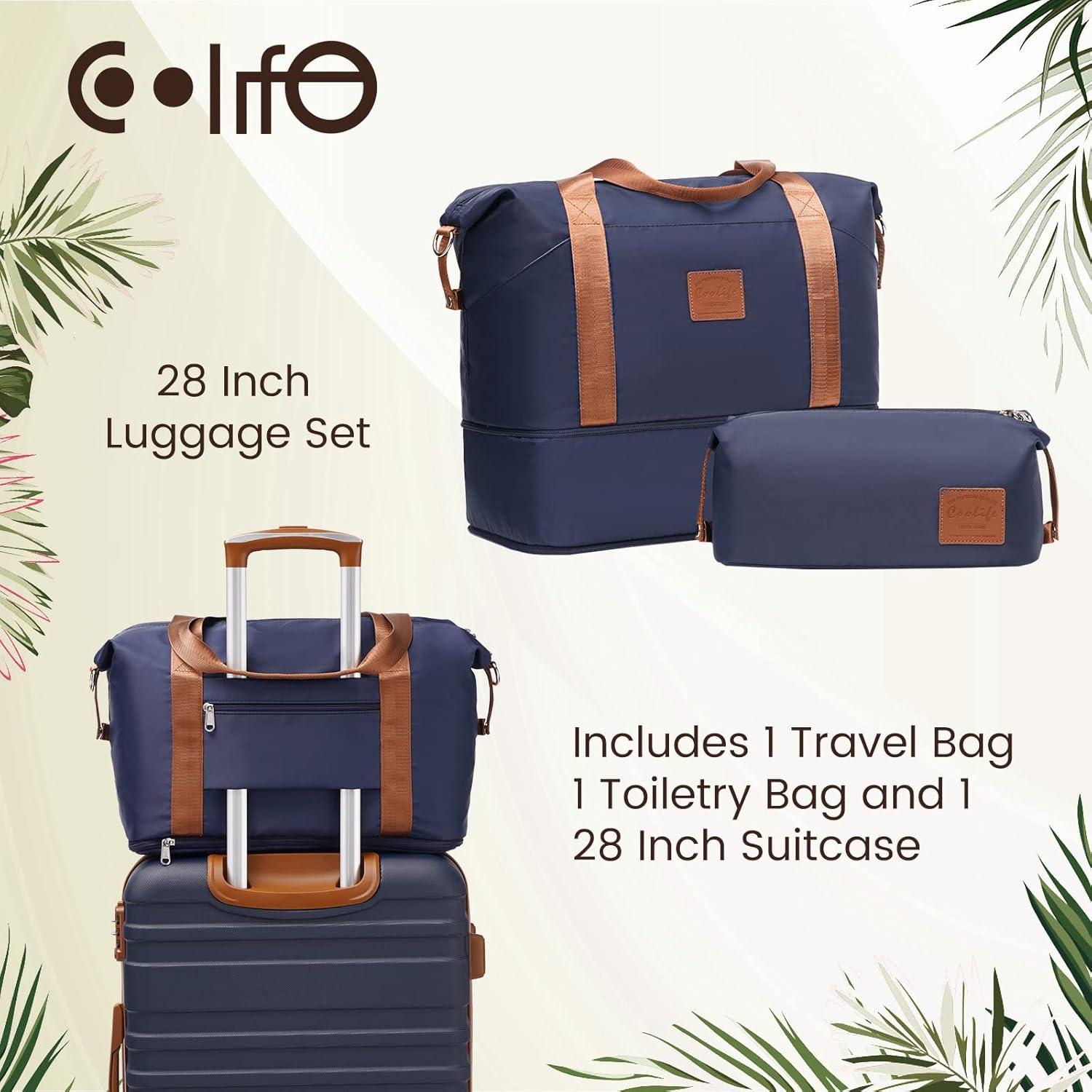 COOLIFE ABS Hartschalen Koffer Set 3tlg Blau 4 Rollen TSA