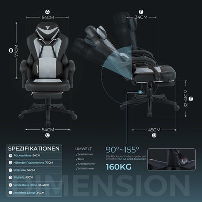 Ergonomischer Gaming Stuhl mit Fußstütze & Massagefunktion