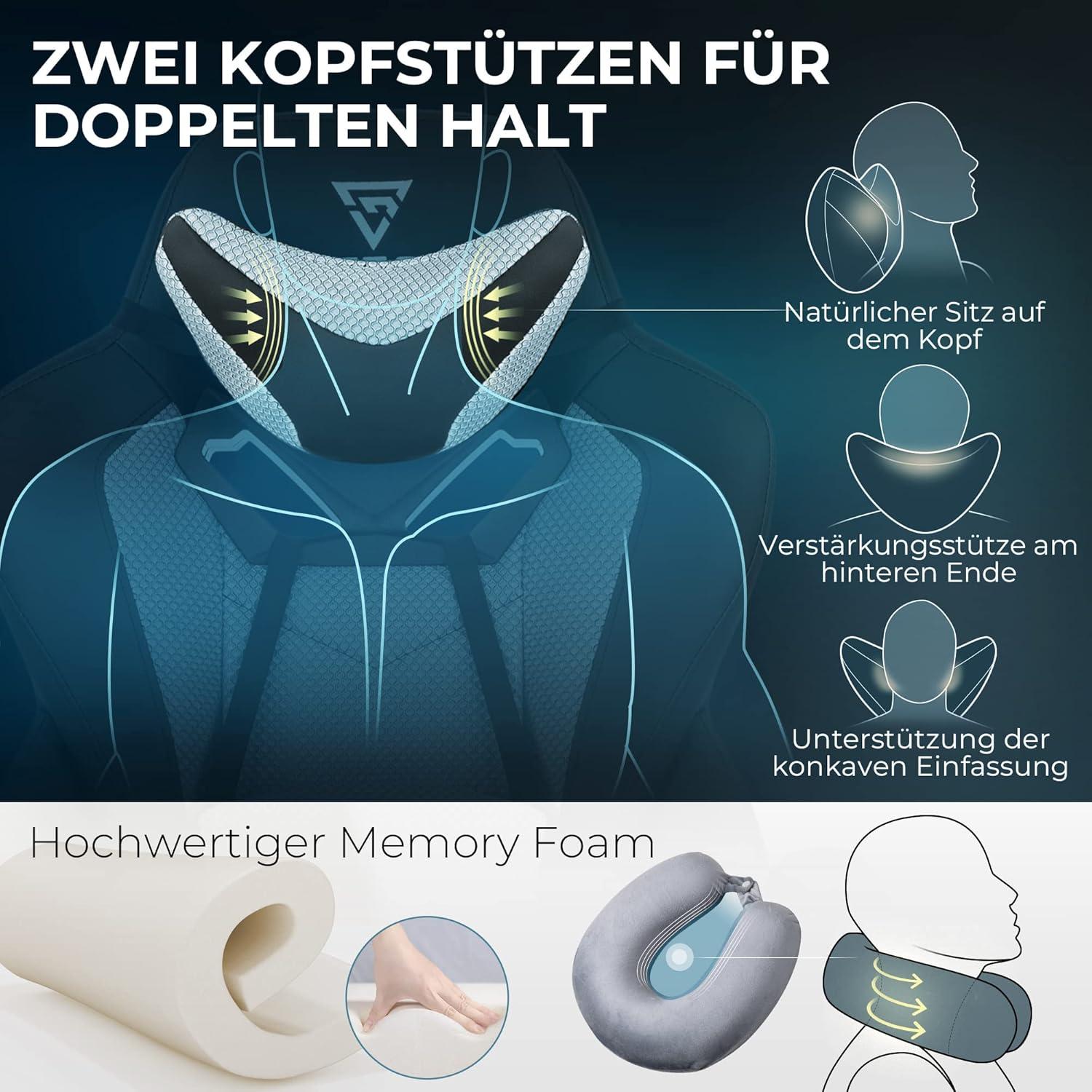 Gaming Stuhl PRO - Ergonomischer Bürostuhl für Erwachsene mit Fußstütze - Hellgrau