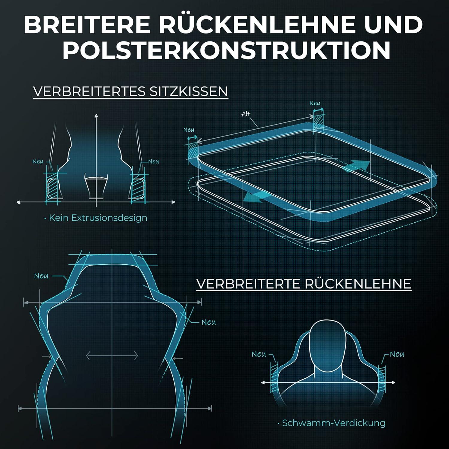 Gaming Stuhl PRO - Ergonomischer Bürostuhl für Erwachsene mit Fußstütze - Hellgrau