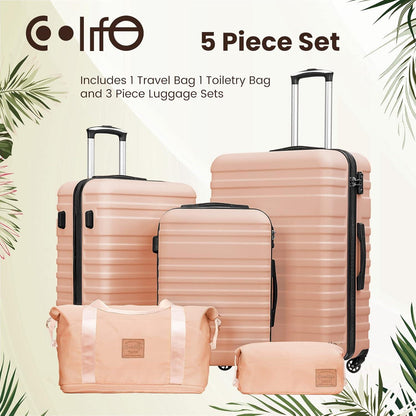COOLIFE Koffer-Set ABS Hartschale 5tlg Lotusrosa TSA-Schloss