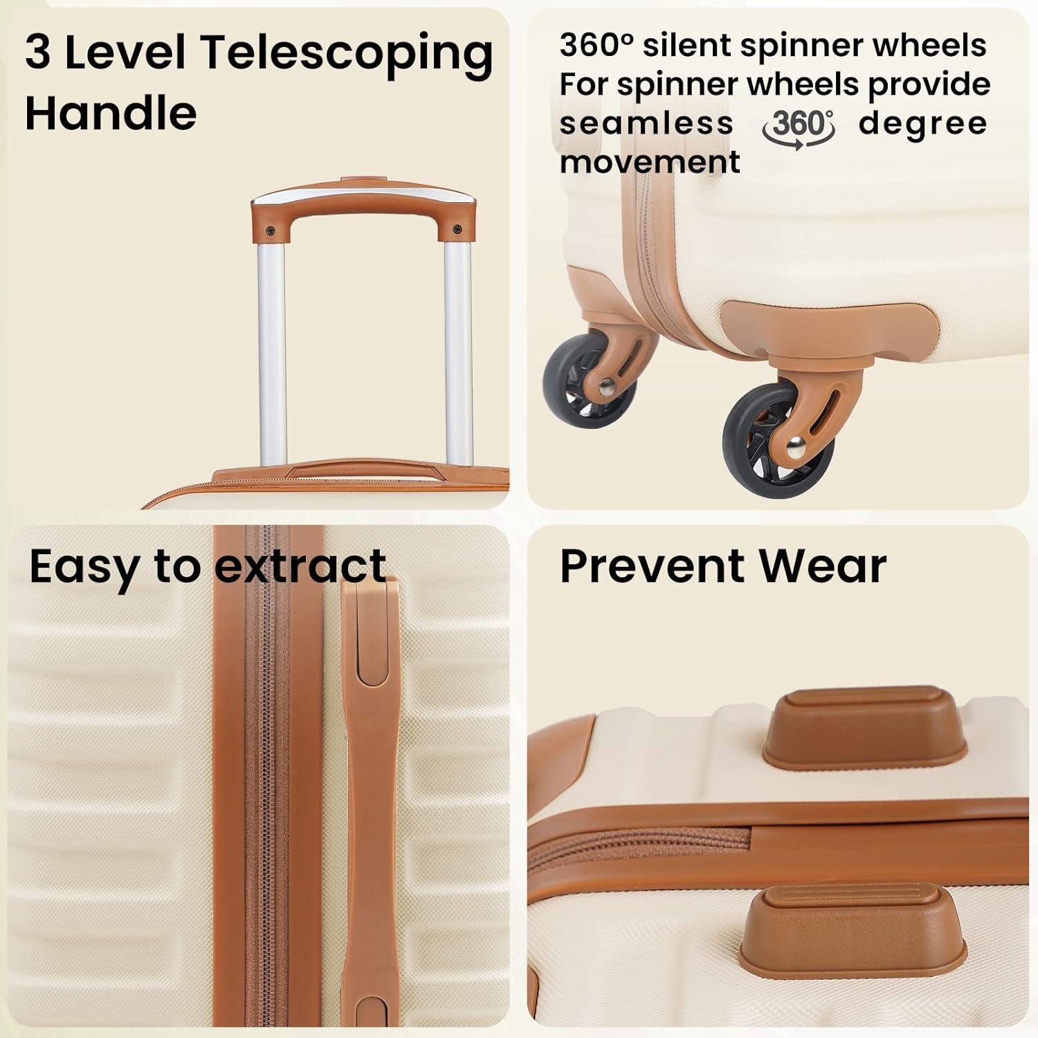 COOLIFE ABS Hartschalen Trolley Koffer 4 Rollen Lotusrosa Set