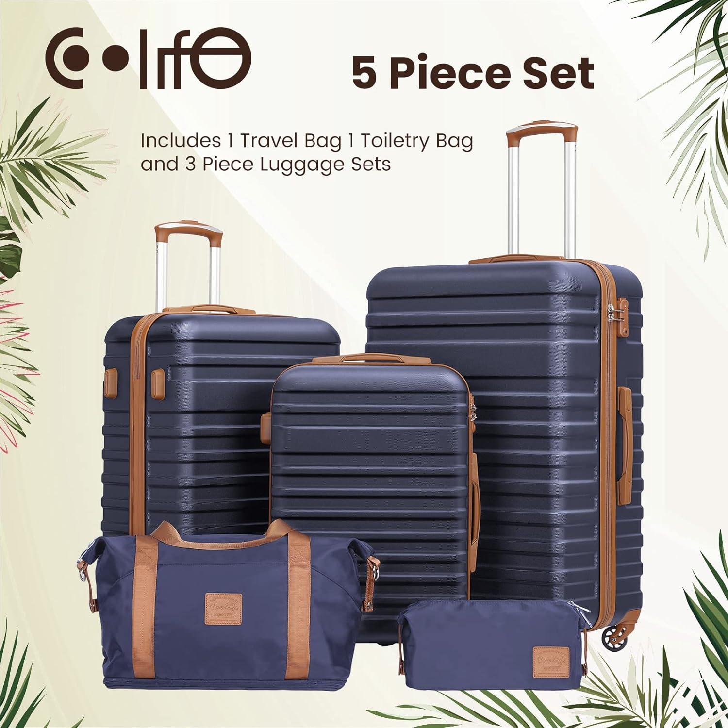 COOLIFE 5tlg Koffer Set ABS Hartschale 4 Rollen TSA-Schloss