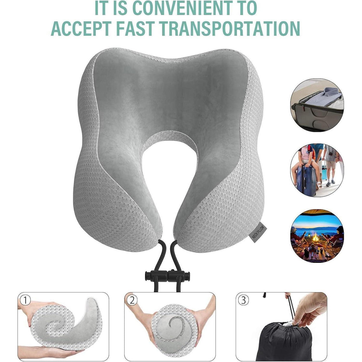 Reisekissen aus Memory Foam mit samtweichem Bezug – Grau