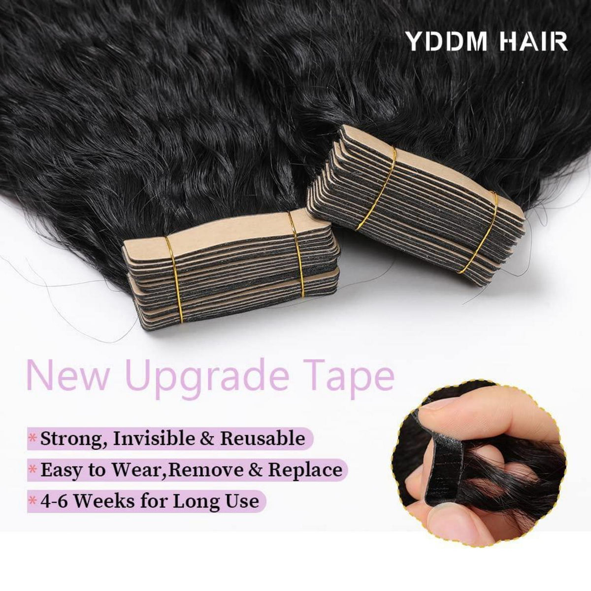 Echthaar Tape Extensions Schwarz Kinky Straight 20 Zoll