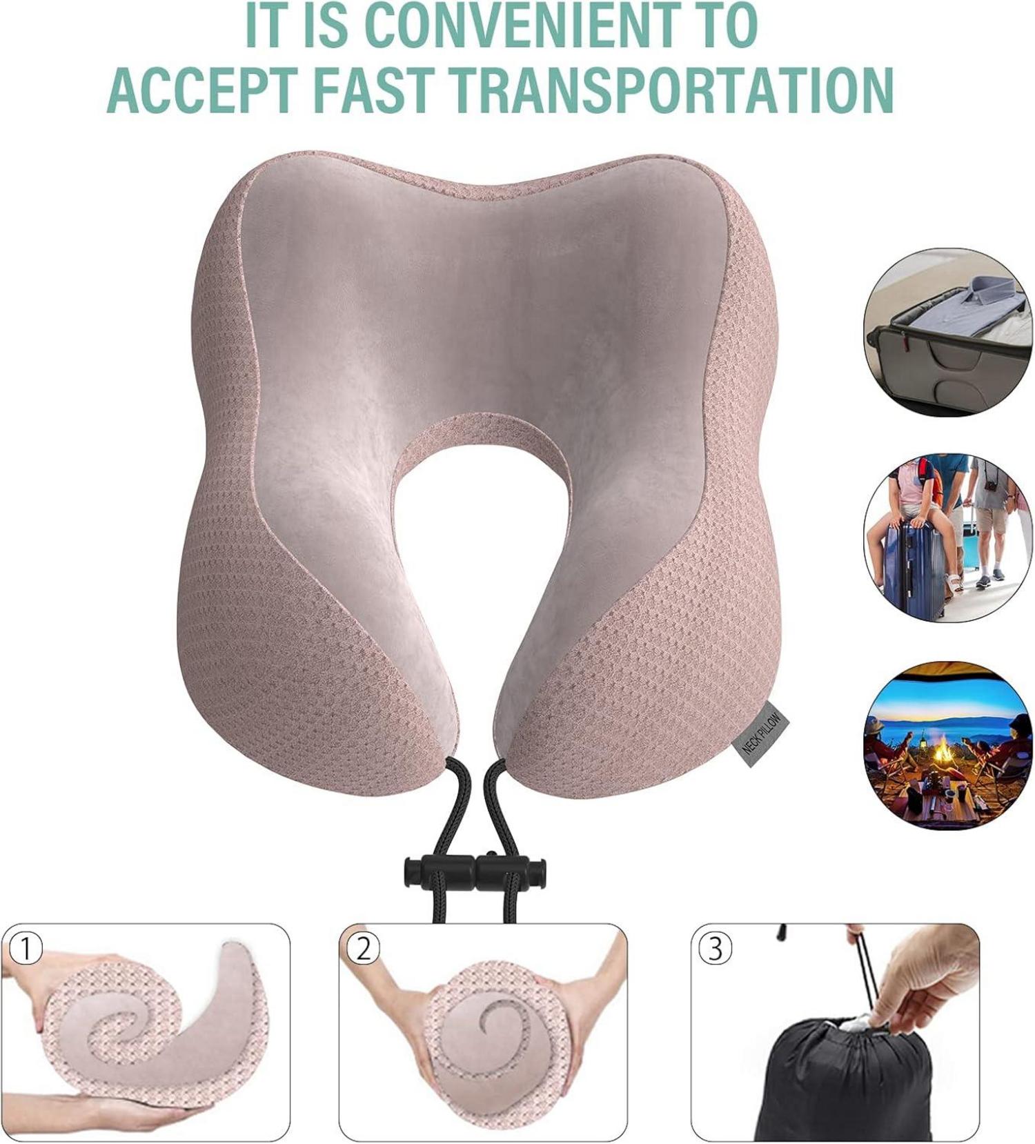 Nackenkissen Flugzeug Reisekissen Memory Foam samtweicher Bezug Rosa