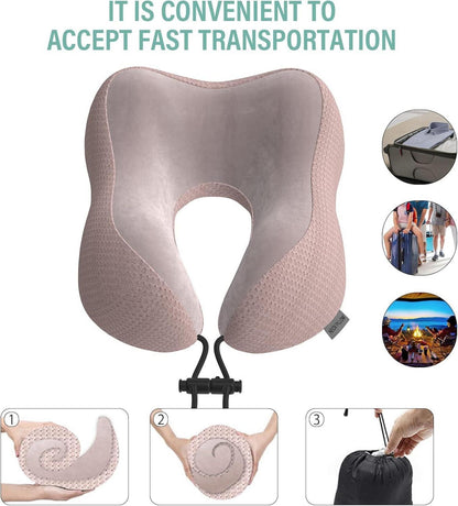 Nackenkissen Flugzeug Reisekissen Memory Foam samtweicher Bezug Rosa