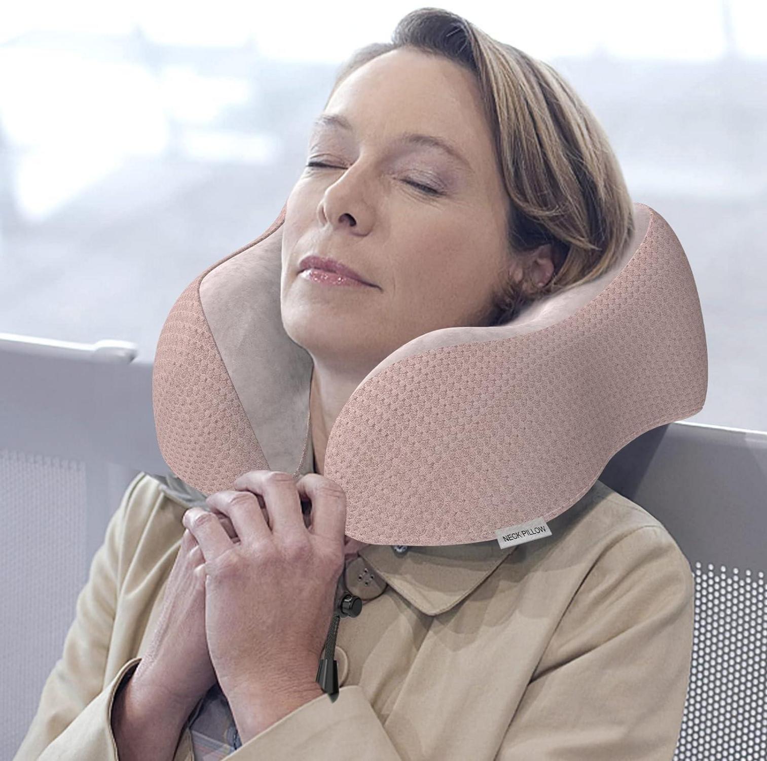 Yomisee Nackenkissen Flugzeug Memory Foam samtweicher Bezug Rosa