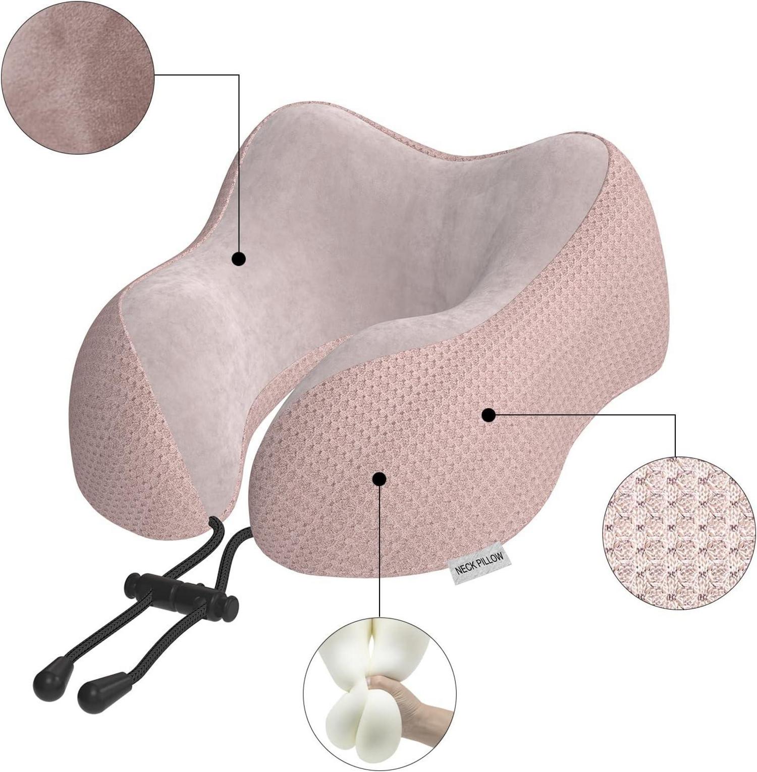 Yomisee Nackenkissen Memory Foam Reisekissen samtweicher Bezug Rosa