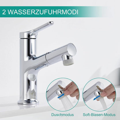 Waschtischarmatur Bad Ausziehbar Brause Chrom 196mm