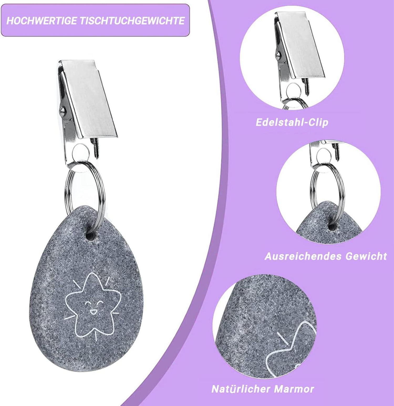Tischdeckenbeschwerer Naturstein 8er Set mit Klammer