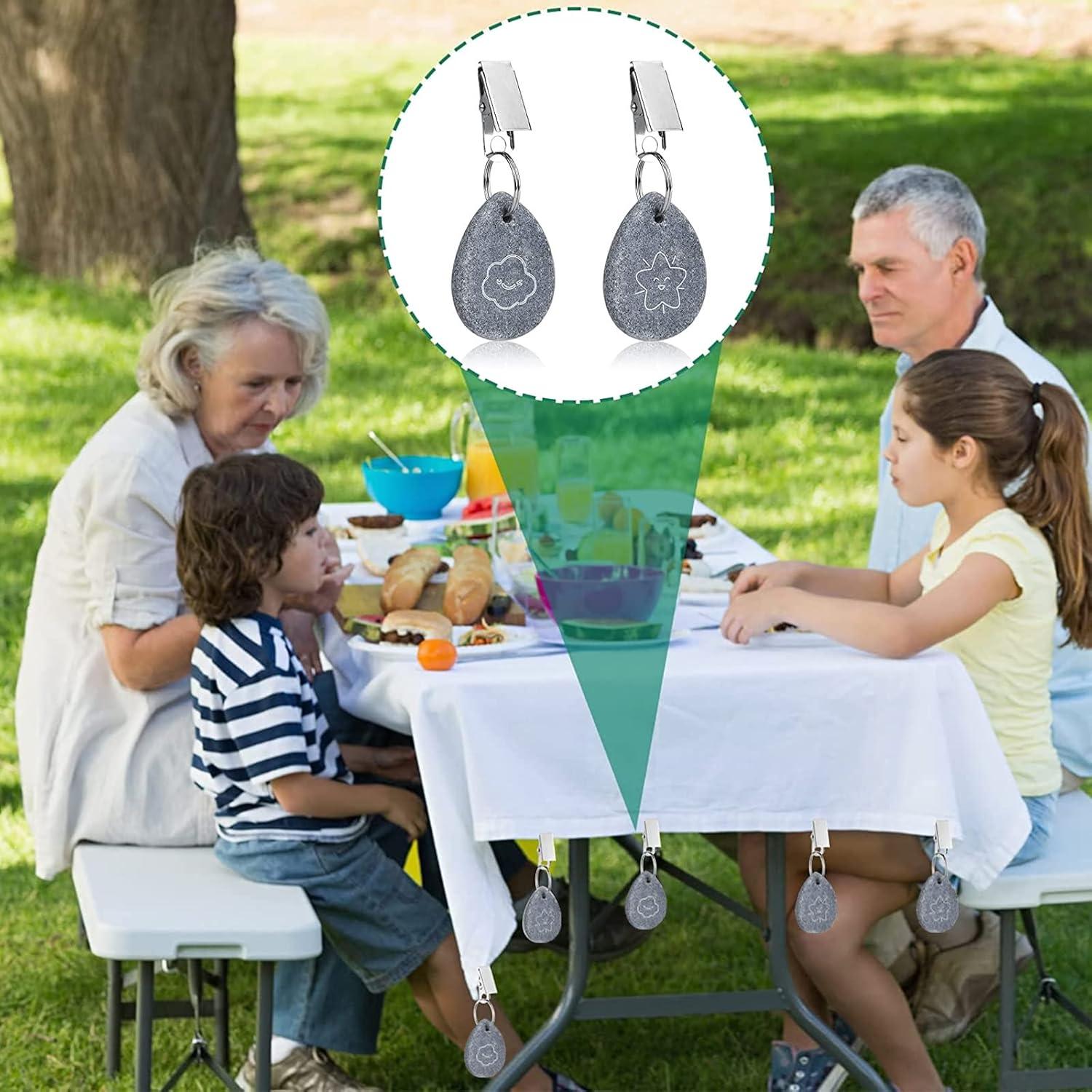 8x Tischdeckenhalter Naturstein mit Klammer für Picknicks & Partys