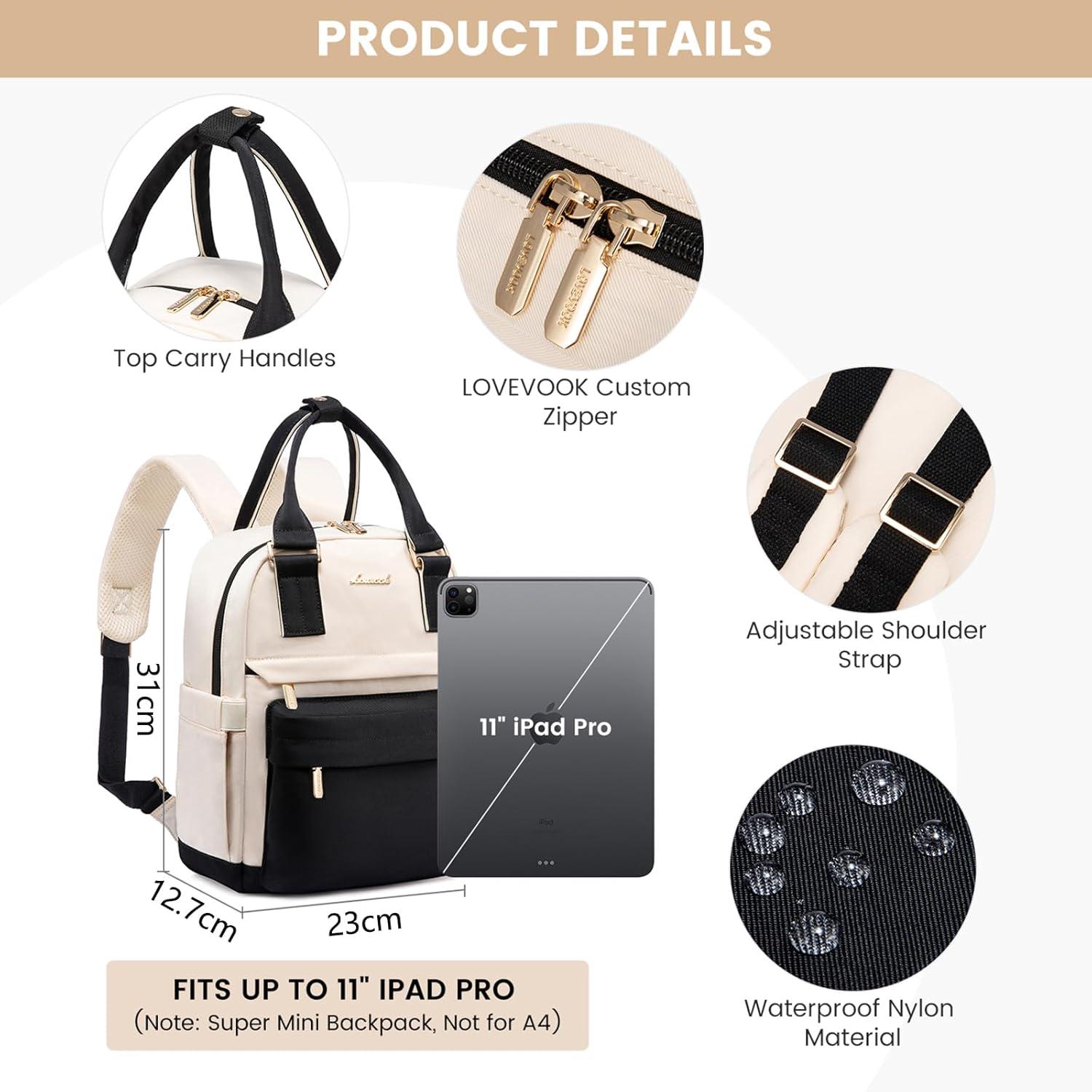 Mini Damen Rucksack Schwarz Wasserdicht USB-Ladeanschluss 2 Fächer