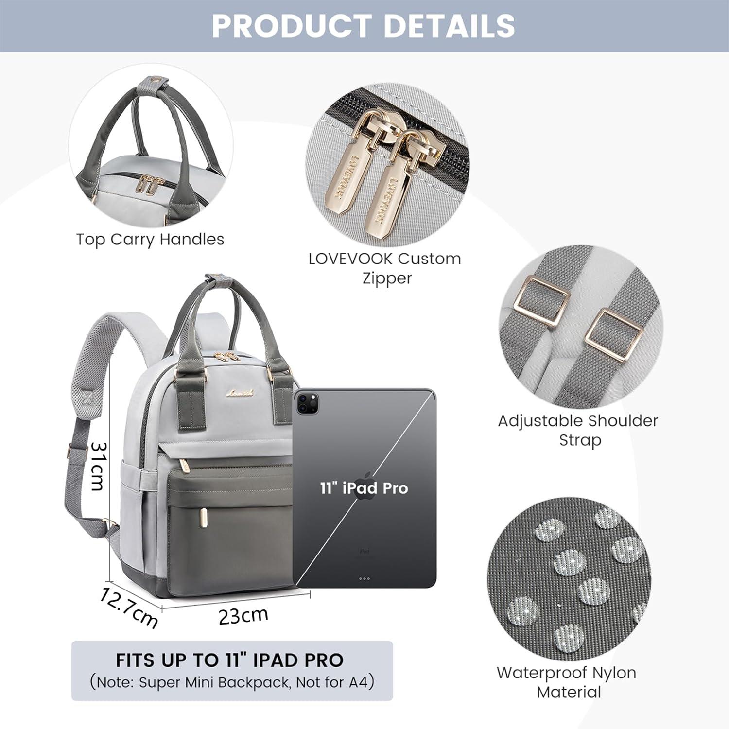 Damen Rucksack LOVEVOOK Klein Wasserdicht Cityrucksack Mini Grau Blau