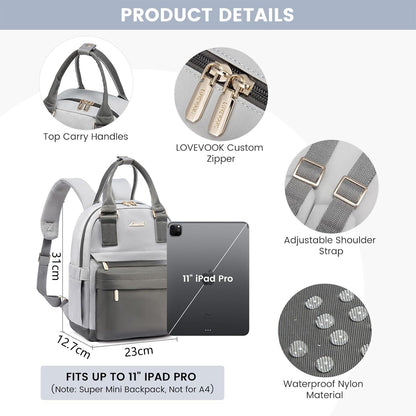 Damen Rucksack LOVEVOOK Klein Wasserdicht Cityrucksack Mini Grau Blau