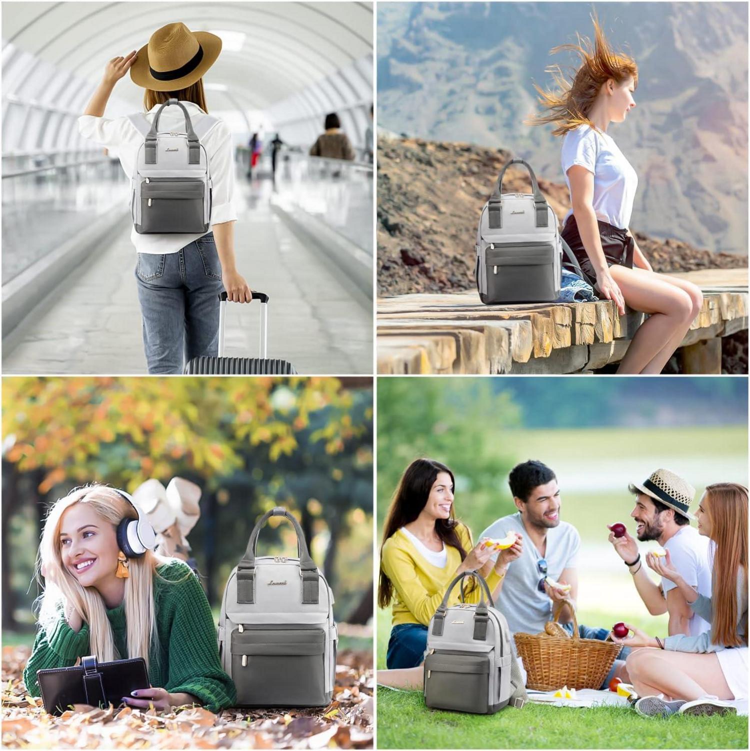 Damen Mini Rucksack Wasserdicht USB Ladeanschluss Grau Blau