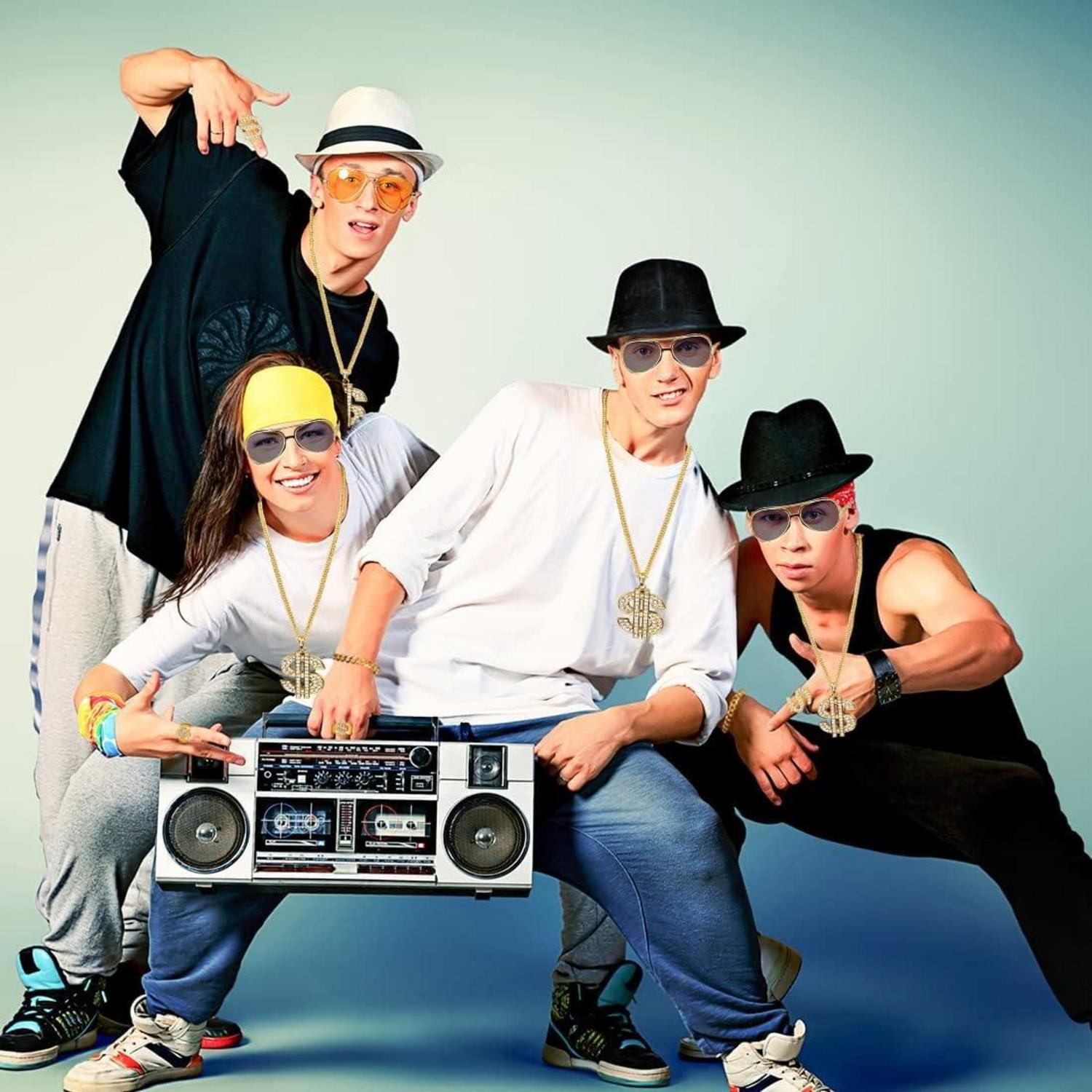 Hip-Hop Rapper Kostüm Set Goldkette Sonnenbrille Armband 5-teilig