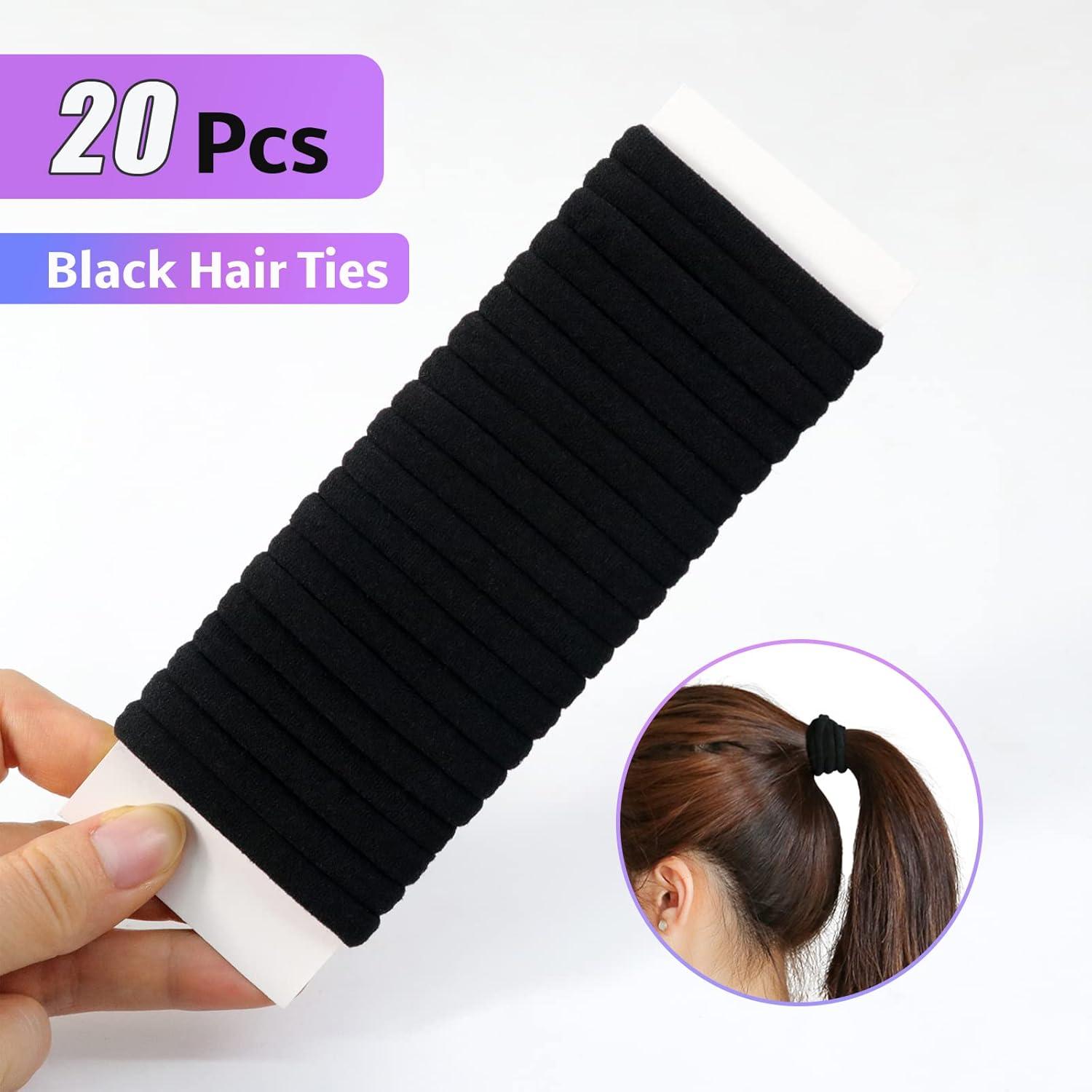 20er Pack Schwarze Baumwoll-Haargummis 8mm - Starke Stretch Haarbänder