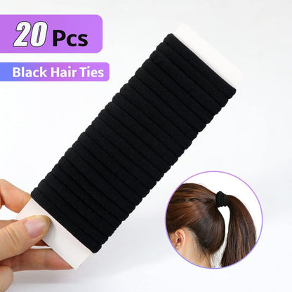20er Pack Schwarze Baumwoll-Haargummis 8mm - Starke Stretch Haarbänder