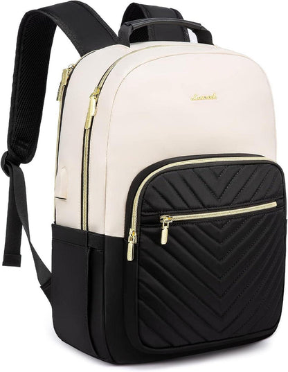Rucksack Damen 15,6 Zoll Laptop Backpack Schulrucksack Beige Schwarz