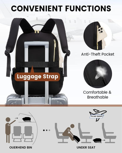 Rucksack Damen 15,6 Zoll Laptop Backpack Schulrucksack Beige Schwarz