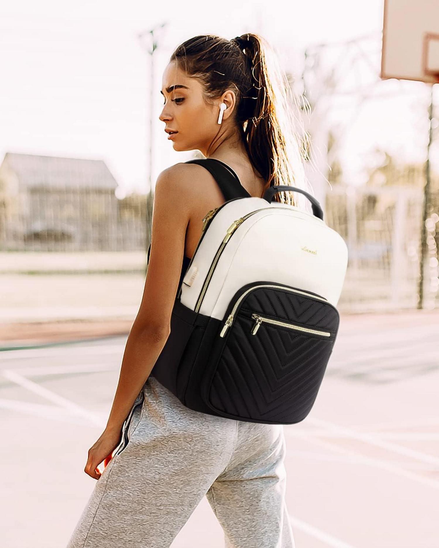 Rucksack Damen 15,6 Zoll Laptoprucksack Mädchen Teenager Wasserdicht Beige Schwarz