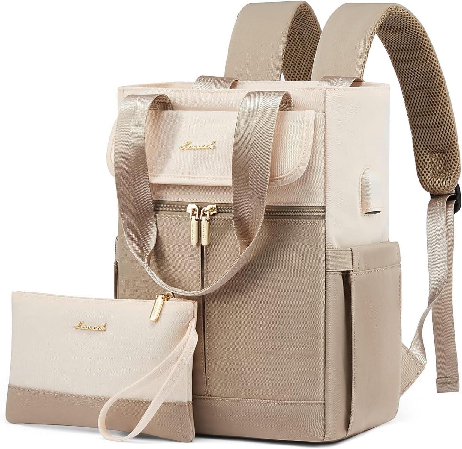 Damen Rucksack Mini Cityrucksack 2 in 1 Schultertasche Beige