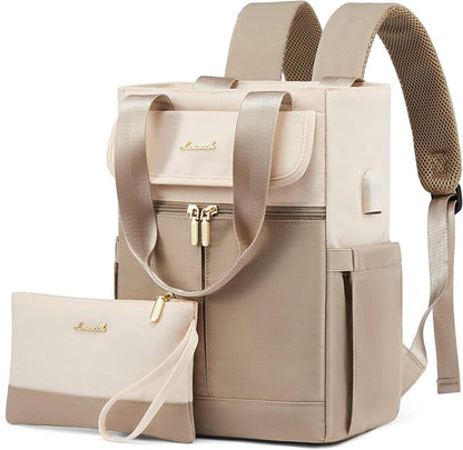 Damen Rucksack Mini Cityrucksack 2 in 1 Schultertasche Beige