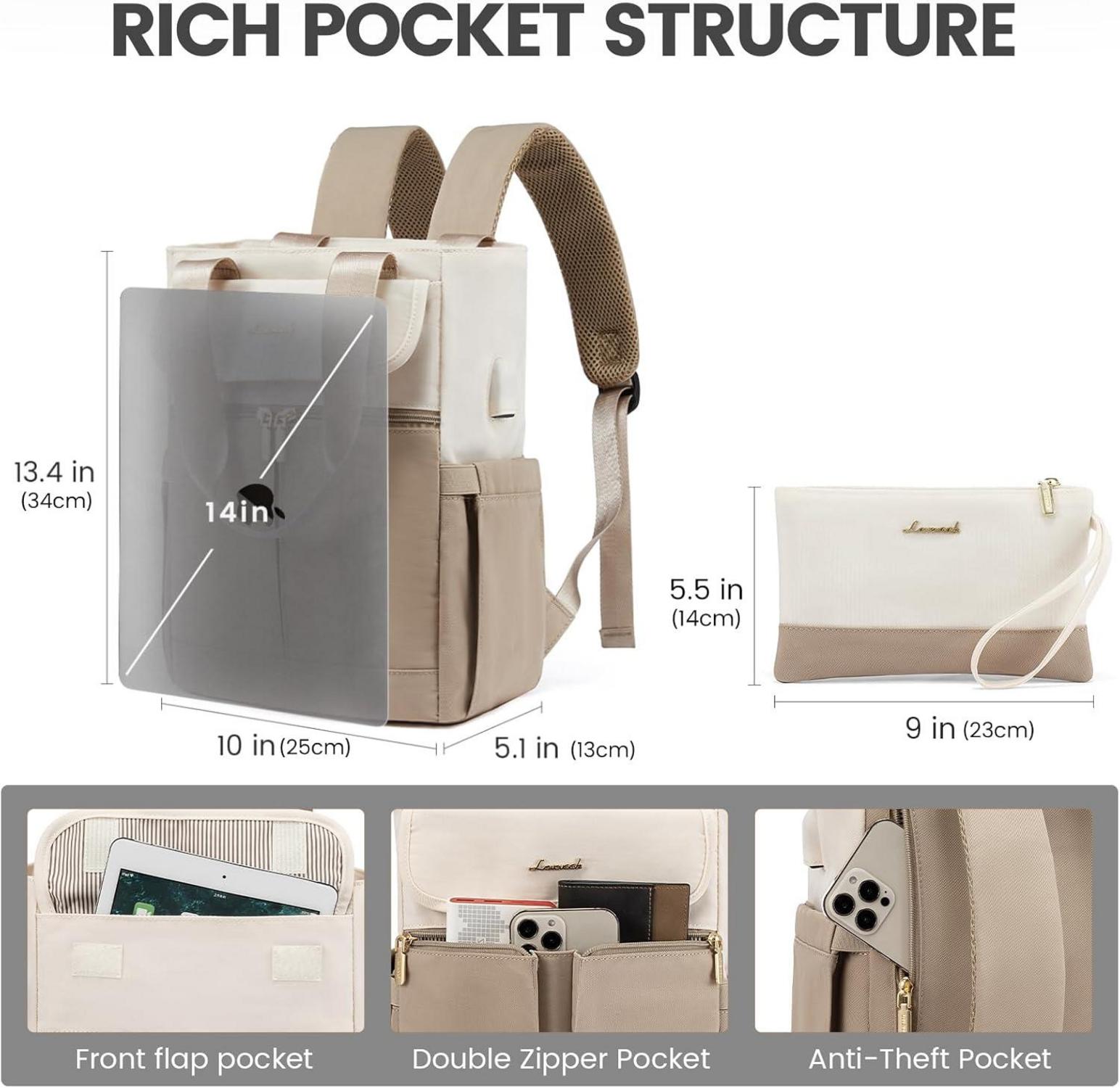 Damen Rucksack Mini Cityrucksack 2 in 1 Schultertasche Beige