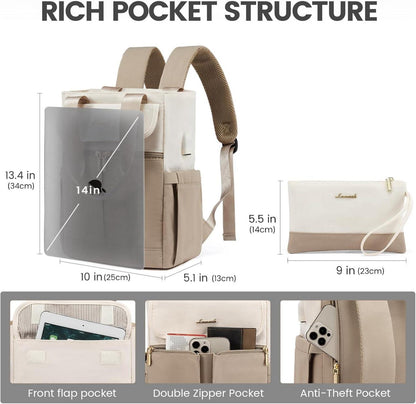 Damen Rucksack Mini Cityrucksack 2 in 1 Schultertasche Beige