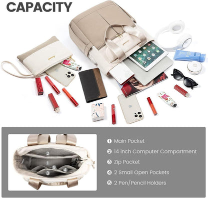LOVEVOOK Damen Cityrucksack 2 in 1 Rucksacktasche Beige Khaki