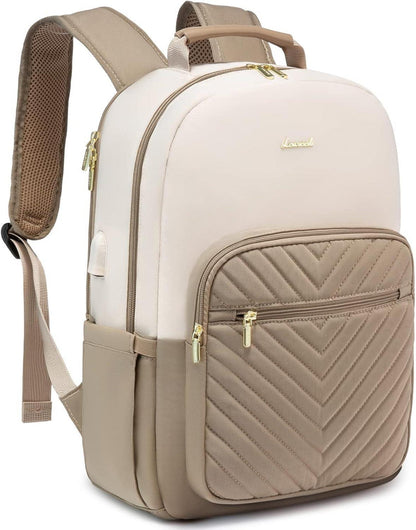 Großer Damen Laptop Rucksack 17 Zoll USB Ladeanschluss Beige Khaki