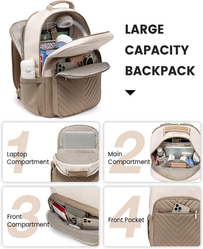 Laptop Rucksack Damen 17 Zoll Wasserdicht USB Beige Khaki
