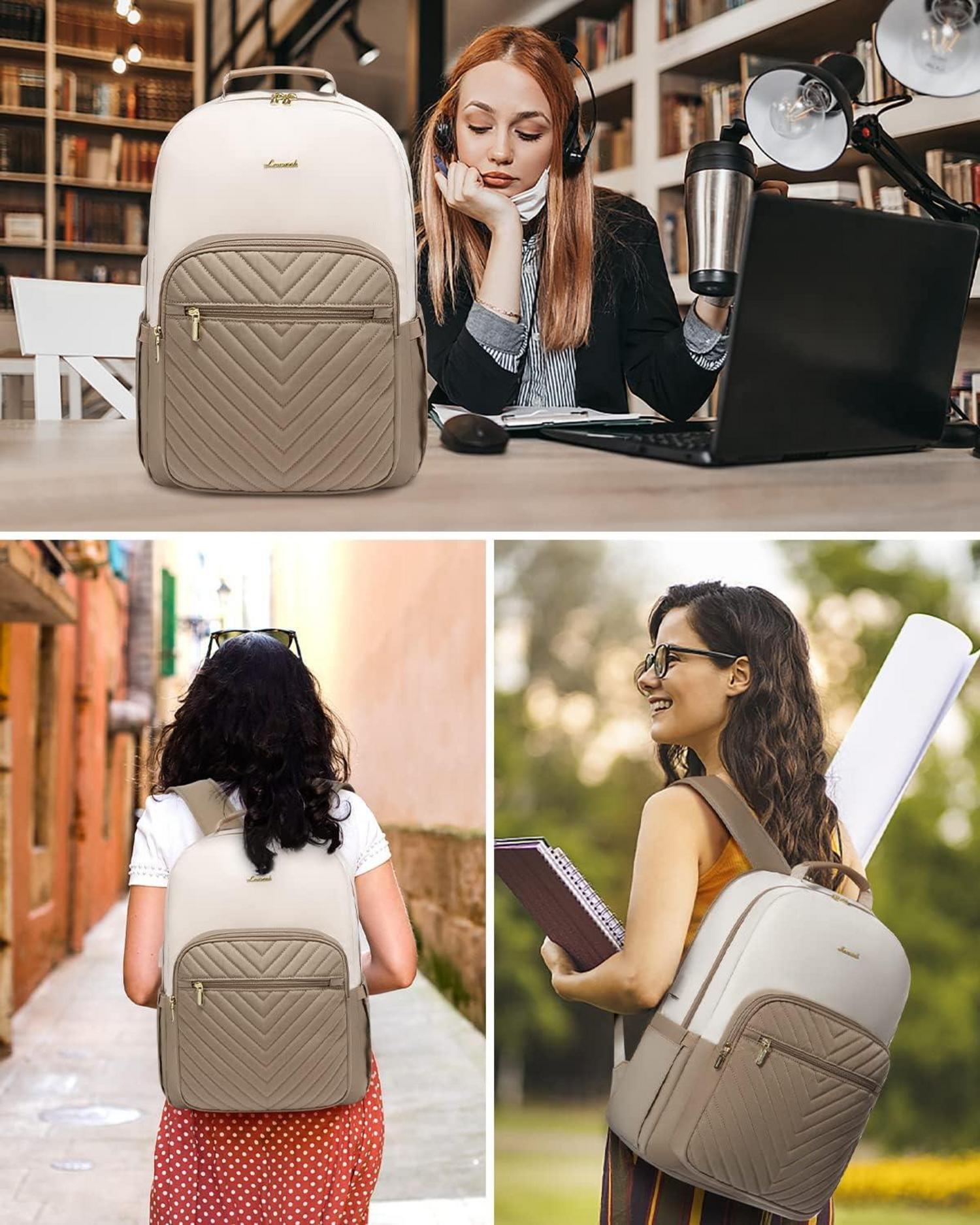 Damen Laptop Rucksack 17 Zoll USB Ladeanschluss Business Wasserdicht Beige