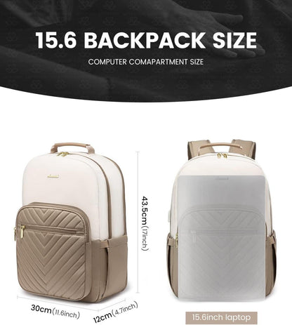 Rucksack Damen Laptoprucksack 15,6 Zoll USB Ladeanschluss Elegant Beige