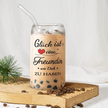 Bubbleteam Trinkglas 500ml mit Deckel Strohhalm Geschenk