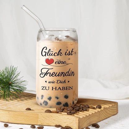 Bubbleteam Trinkglas 500ml mit Deckel Strohhalm Geschenk